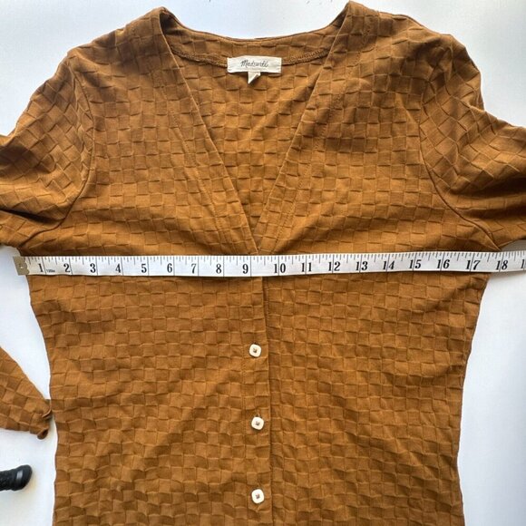 Madewell V Neck Checkerboard Jacquard Cardigan Size S Sepia Brown 100% Cotton - Picture 9 of 9